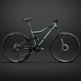  Mountain Bike 26 inch Bicycle Frame Full Suspension Mountain Bike, Double Shock Absorption Bicycle Mechanical Disc Brakes Frame (Green 30 Speeds)