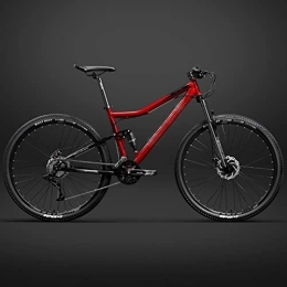 Mountain Bike 26 inch Bicycle Frame Full Suspension Mountain Bike, Double Shock Absorption Bicycle Mechanical Disc Brakes Frame (Red 27 Speeds)
