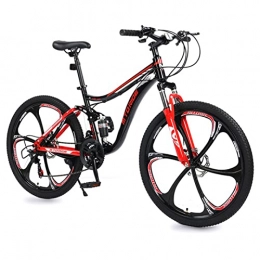 AZXV Mountain Bike Adulti Bike Mountain Bike Piena Sospensione in Acciaio in Acciaio ad Alta Carbonio, Meccanico Dual Disc-Freni a Disco-Assorbimento Shock-Assorbimento Bicicletta da m Red