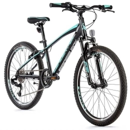 Leader Fox Mountain Bike Fox Spider Boy - Bicicletta da 24", in alluminio, 8 marce, S-Ride MTB, colore: Nero / Turchese