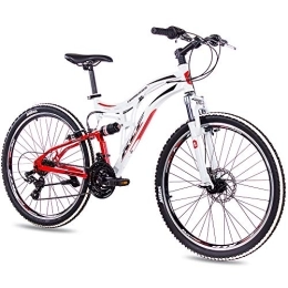 KCP Bici KCP Mountain Bike 26 pollici – MTB Fairbanks bianco rosso – completamente sospensioni per ragazzi, mountain bike, unisex, per ragazzi e donne, MTB Fully con cambio Shimano a 21 marce