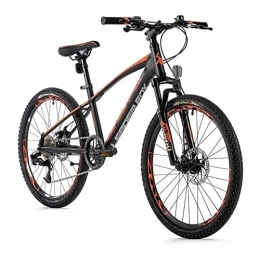 Leader Fox Bici Leader Fox Capitan - Mountain bike in alluminio da 24 pollici, 8 marce, freni a disco, colore: nero / arancione