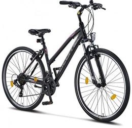 Licorne Bike Mountain Bike Licorne Bike Premium Trekking Bike in 28 pollici – Bicicletta per ragazzi, ragazze, donne e uomini – cambio Shimano 21 marce – Mountain Bike – Cross Bike – Life -L-V – Nero / Rosa