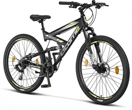 Licorne Bike Mountain Bike Licorne Bike Strong 2D Premium Mountain Bike Bicicletta per Ragazzi, Ragazze, Donne e Uomini – Freno a Disco Anteriore e Posteriore – 21 Marce – Sospensione Completa (Nero / Lime, 27, 5)