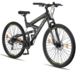 Licorne Bike Bici Licorne Bike Strong 2D Premium Mountain Bike Bicicletta per ragazzi, ragazze, donne e uomini – Freno a disco anteriore e posteriore – 21 marce – Sospensione completa (nero / lime, 29.00)