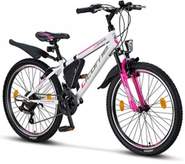 Licorne Bike Bici Licorne - Mountain bike per bambini, uomini e donne, con cambio Shimano a 21 marce, Bambina, bianco / rosa, 24