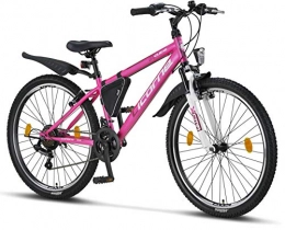 Licorne Bike Mountain Bike Licorne - Mountain bike per bambini, uomini e donne, con cambio Shimano a 21 marce, Bambina, rosa / bianco, 26