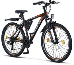 Licorne Bike Mountain Bike Licorne - Mountain bike Premium per bambini, bambine, uomini e donne, con cambio Shimano a 21 marce, Bambino Uomo, nero / arancione, 26