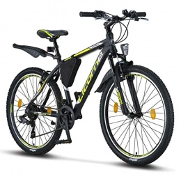 Licorne Bike Bici Licorne - Mountain bike Premium per bambini, bambine, uomini e donne, con cambio Shimano a 21 marce, nero / lime, 26 inches