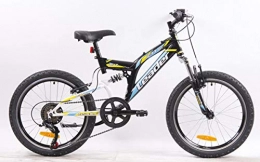 VTT Bici Mountain bike da 20", completamente ammortizzata a 6 velocità, con cambio e ruota libera Shimano con cerchi a doppia parete.