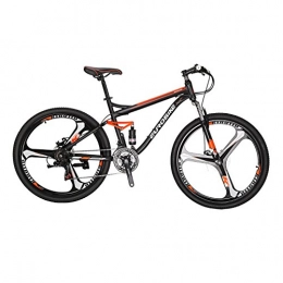EUROBIKE Bici Mountain Bikes S7 27, 5" 21 Velocità a 3 Raggi Doppio Freno A Disco Sospensione Completa Mountain Bike MTB BlackOrange