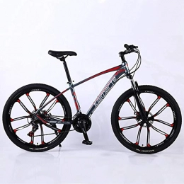 WJH 24 Pollici Mountain Bike per Adulti, Doppio Freno a Disco City Road Biciclette 21 velocità Mens MTB (Colore: Nero Blu),Rosso,24 inch 21 Speed