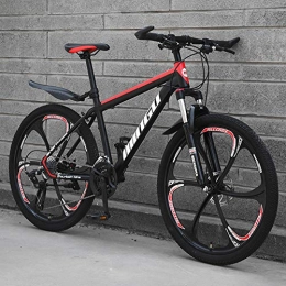 XRQ Bici XRQ 26 in Biciclette Mountain Bike, con 6 Razze 21 / 24 / 27 / 30 velocità Brillante SYS Doppio Freno a Disco Forcella Sospensione Posteriore Anti-Slip, Black Red, 21speed