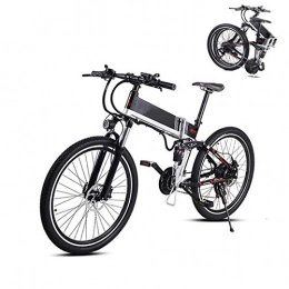 KT Mall Bicicleta 26 En Bici de montaña plegable eléctrico con 48V 350W batería de litio de aleación de aluminio eléctrico E-bici con Hide batería y delantera y trasera Amortiguadores bicicleta eléctrica, Blanco