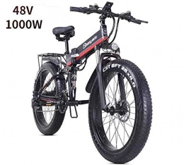 KER Bicicleta de montaña eléctrica plegables 4.0 Fat tire Bicicleta elctrica, Bicicleta elctrica plegable Bicicleta elctrica atv moto de nieve bicicleta de montaña 48V / 1000W / 21 velocidad absorcin de choque Cuerpo de aluminio ligero Black