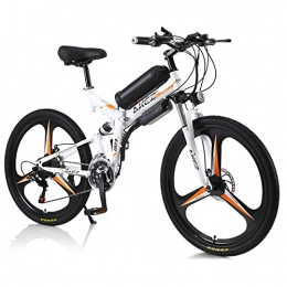 AKEZ Bicicleta de montaña eléctrica plegables AKEZ Bicicleta eléctrica plegable hombre mujer de 26 pulgadas, bicicleta eléctrica plegable montaña 250W bicicleta eléctrica plegable con batería de 36V, Shimano de 21 velocidades (blanco naranja)