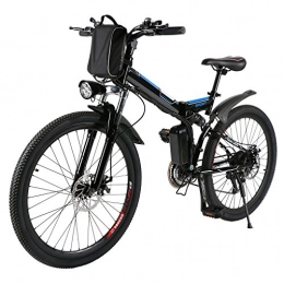 AMDirect Bicicleta de montaña eléctrica plegables AMDirect Bicicleta de Montaña Eléctrica Bici Plegable Ebike con Rueda de 26 Pulgadas Batería de Litio de Gran Capacidad 36V 250W 21 Velocidades Suspensión Completa Premium y Engranaje Shimano (Negro)