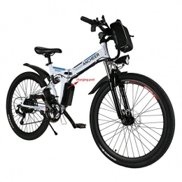 Ancheer Bicicleta ANCHEER Bicicleta Eléctrica de Montaña de 26 / 27, 5", Bicicleta Eléctrica con Batería de Litio de 8Ah / 10Ah / 12, 5Ah y Desviador de 21 Velocidades (AE3 Blanco Azul)