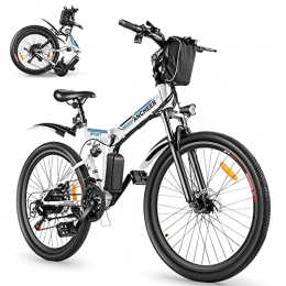 Ancheer Bicicleta de montaña eléctrica plegables ANCHEER Bicicleta eléctrica plegable de 26 pulgadas, con batería extraíble de 36 V y 8 Ah, con suspensión completa, 3 modos y profesionales de 21 velocidades