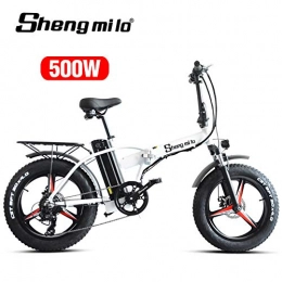 Shengmilo Bicicleta Bicicleta de ciudad eléctrica SHIMANO 7 velocidades 500W 48V 15Ah 20Inch Plegable eléctrico integrado Fat Tire Bicicleta de montaña con batería de litio y pantalla LCD para hombres y mujeres (Blanco)