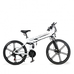 Samebike Bicicleta Bicicleta de montaña eléctrica Adultos 26 pulgadas plegable E-MTB, 500W Motor, suspensión delantera Bicicleta de montaña con pantalla LCD, Engranajes de transmisión Shimano de 21 velocidades, Blanco