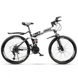 AminBike Bicicleta de montaña eléctrica plegables Bicicleta de montaña Plegable Frenos de Doble Disco Bicicleta Plegable de MTB de 21 velocidades Cambio de Velocidad Plegable Touring Ciclismo Amortiguación Neumático de 26 Pulgadas (Negro Blanco)