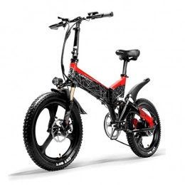 Knewss Bicicleta de montaña eléctrica plegables Bicicleta elctrica Bicicleta de montaña de 20 pulgadas Bicicleta elctrica plegable 400 W Batera de litio de 48 V Batera de 7 velocidades Asistente de bicicleta Suspensin completa-48V 12.8A rojo