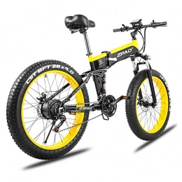 CHXIAN Bicicleta de montaña eléctrica plegables Bicicleta elctrica para Hombre Mountain, Fat Bike Bicicletas 21 Velocidades Batera de Litio Extrable Frenos de Disco Delanteros y Traseros (Color : Yellow)