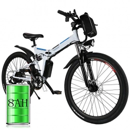 Bunao Bicicleta de montaña eléctrica plegables Bicicleta eléctrica de montaña, 250W, Batería 36V E-Bike Sistema de Transmisión de 21 Velocidades con Linterna con Batería de Litio Desmontable (A_Blanco, 26 Pulgadas)