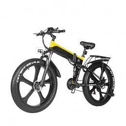 WBYY Bicicleta Bicicleta eléctrica plegable para adultos, bicicleta eléctrica de 26 pulgadas con motor de 1000 W, batería de 48 V 12.8 Ah, engranajes de transmisión profesional de 21 velocidades (amarillo)