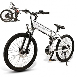 CHEIRS 48V10AH Bicicleta de montaña eléctrica Plegable de 21 velocidades, Bicicleta de montaña eléctrica de 26"500 W, para Ejercicio de Viaje en Bicicleta al Aire Libre,White