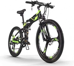 ENLEE SUFUL Rich bit TOP-860 36V 250W 12.8Ah Bicicleta de Ciudad de suspensión Completa Bicicleta de montaña Plegable eléctrica Bicicleta de montaña (Black-Green)