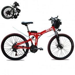 GHH Bicicleta de montaña eléctrica plegables GHH 26"Bicicleta elctrica de montaña, Plegable Bicicleta de Montaa Frenos de Engranaje de Disco 21 velocidades (48V 350W) Batera extrable de Iones de Litio, Rojo