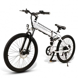 HSART Bicicleta de montaña eléctrica plegables HSART SAMEBIKE Bicicleta Elctrica para Adultos Bicicleta Elctrica Plegable de 26", E-MTB, 48V 10.4Ah 350W Bicicleta de Montaa Engranaje de 21 Velocidades, 4.8v / 10.4ah / White