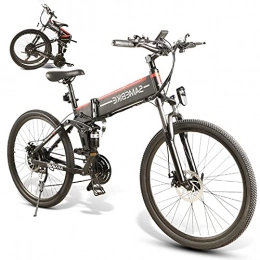 JINGJIN Bicicleta JINGJIN Bicicleta Eléctrica Urbana, Bicicleta Eléctrica Plegable de 26 Pulgadas con batería de Litio 48V10AH, Contador Central LCD con USB, Carga útil150 kg, Black-A