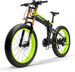 JINHH Bicicleta JINHH 27 Velocidad 1000W Bicicleta elctrica Plegable 26 * 4.0 Fat Bike 5 Pas Freno de Disco hidrulico 48V 10Ah Carga de batera de Litio extrable (Verde actualizado, 1000W + 1 Repuesto