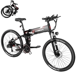 K KAISDA Bicicleta K1 Bicicleta Eléctrica de 26 pulgadas para Adulto, Horquilla de Suspensión, Pantalla LCD, Bicicleta de Montaña Eléctrica con Batería de 48 V 10, 4 Ah, 21 marchas Shimano, con soporte para móvil (Negro)