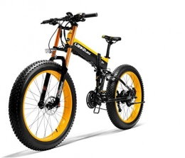Brogtorl Bicicleta LANKELEISI 750plus 48V 14.5ah 1000W Bicicleta eléctrica 26"4.0 Neumático Grande Bicicleta de montaña Bicicleta eléctrica Plegable Adulto Hombre y Mujer Horquilla Anti-Mejora (Amarillo, 500W)