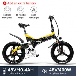 LANKELEISI Bicicleta de montaña eléctrica plegables LANKELEISI G650 - Bicicleta elctrica (20 x 2, 4 grande), para adulto, plegable, bicicleta elctrica de ciudad, 400 W, 48 V, LG, batera de litio Shimano, 7 velocidades, Jaune + 1 extra 10.4ah batterie