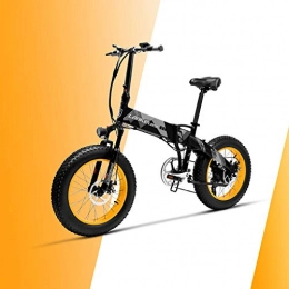 LANKELEISI Bicicleta LANKELEISI X2000 48V 500W 10.4AH 20 x 4.0 Pulgadas Neumático Gordo 7 velocidades con Shimano Palanca de Cambio Bicicleta eléctrica Plegable, para Mujer / Hombre Adulto (Amarillo)