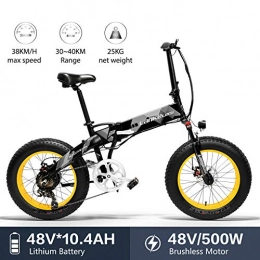 LANKELEISI Bicicleta Lankeleisi X2000 - Neumático grande de aleación de aluminio, 20 x 4, 0 pulgadas, 48 V, 500 W, 25, 4 Ah, para bicicleta eléctrica, plegable, para adulto, mujer / hombre, para montaña / playa / nieve, E-Bike (amarillo)
