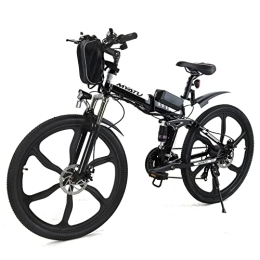 MYATU Bicicleta de montaña eléctrica plegables Myatu Bicicleta eléctrica de montaña eléctrica de 26 pulgadas con batería de 36 V 10, 4 Ah para mujer, hombre, cambio Shimano de 21 marchas, frenos de disco doble, color negro