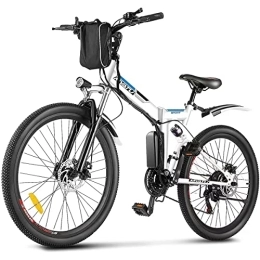 MYATU Bicicleta de montaña eléctrica plegables Myatu Bicicleta Eléctrica Plegable de 26", Bici Electrica con Batería Extraíble de 36V 10.4Ah, E-Bike Blanca con Motor de 250W y Shimano Cambio de 21V