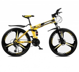 MYMGG Bicicleta de montaña eléctrica plegables MYMGG Bikes Bicicleta Montaña de 26 Pulgadas, Plegable de Aluminio Doble Freno Disco, Amarillo, 21 Speed
