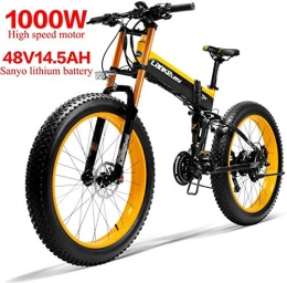 non-brand Bicicleta de montaña eléctrica plegables Nonbrand Lankeleisi XT750PLUS 48V14.5AH1000W Multi-Function Folding Electric Bike with 26-Inch 4.0 Anti-Theft Large Tire, Adult (Amarillo)