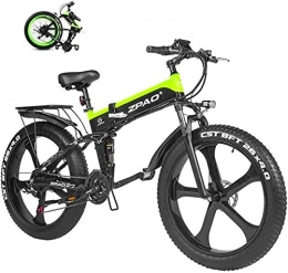 RDJM Bicicleta de montaña eléctrica plegables RDJM Bici electrica, Bicicleta eléctrica Plegable de 26 Pulgadas de Nieve Fat Tire Bike 12.8Ah Beach Li-batería del Crucero de la montaña E-Bici (Color : Green)