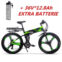 RICH BIT-ZDC Bicicleta de montaña eléctrica plegables Rich bit RT860 Bicicleta elctrica 250W Bicicleta Plegable de montaña LG Li batera 36 V * 12.8 Ah Smart eBike 26 Pulgadas MTB para Hombres / Adultos (Verde)