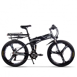 RICH BIT-ZDC Bicicleta de montaña eléctrica plegables Rich bit RT860 MTB ebike 250W * 36V * 12.8Ah LG li-Battery Bicicleta Eléctrica Inteligente MTB de 26 Pulgadas (Gris 2)