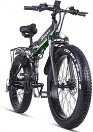 sheng milo Bicicleta de montaña eléctrica plegables Sheng Milo Beach Bicicleta eléctrica 26 Pulgadas 1000W Crucero Todoterreno Carreras de montaña 21 velocidades 4.0 neumático Gordo Moto de Nieve Doble Amortiguador (Verde)