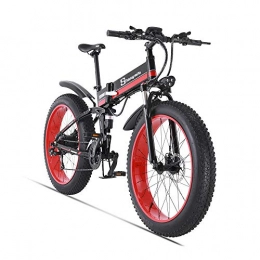 Shengmilo Bicicleta de montaña eléctrica plegables Shengmilo 26 Pulgadas Bicicleta elctrica 1000W Beach Bike 4.0 Fat Tire E-Bike 48V Mens Mountain Bike Snow Bike Doble suspensin (Red, Plus 1 Extra 14.5Ah)